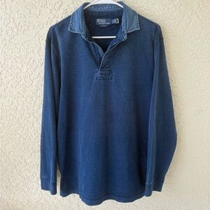 Polo Ralph Lauren Indigo Blue Cotton Jersey Rugby Shirt - Men's Size S Small